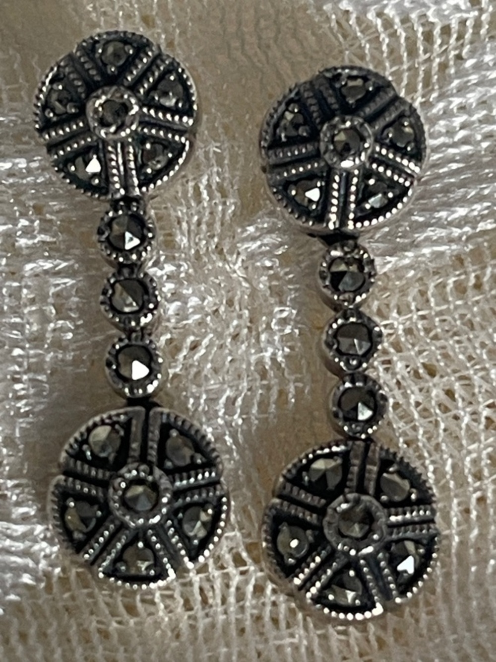 Vintage Marcasite Dangle Earrings in Sterling Silver